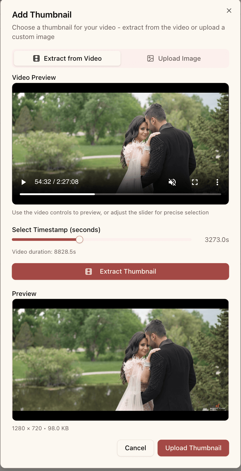 VidDrop Thumbnail Selector Interface