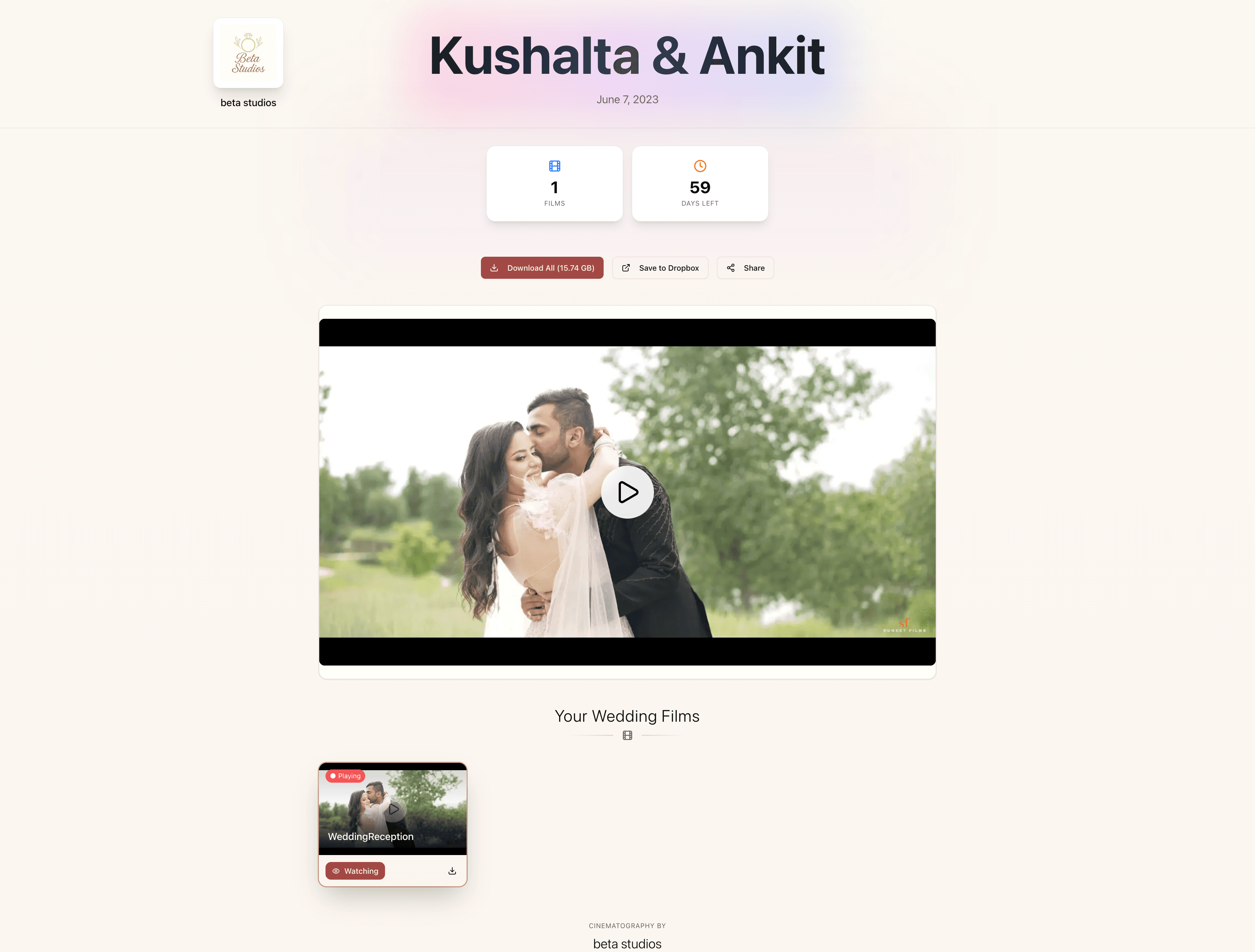 Classic grid layout for multiple wedding videos