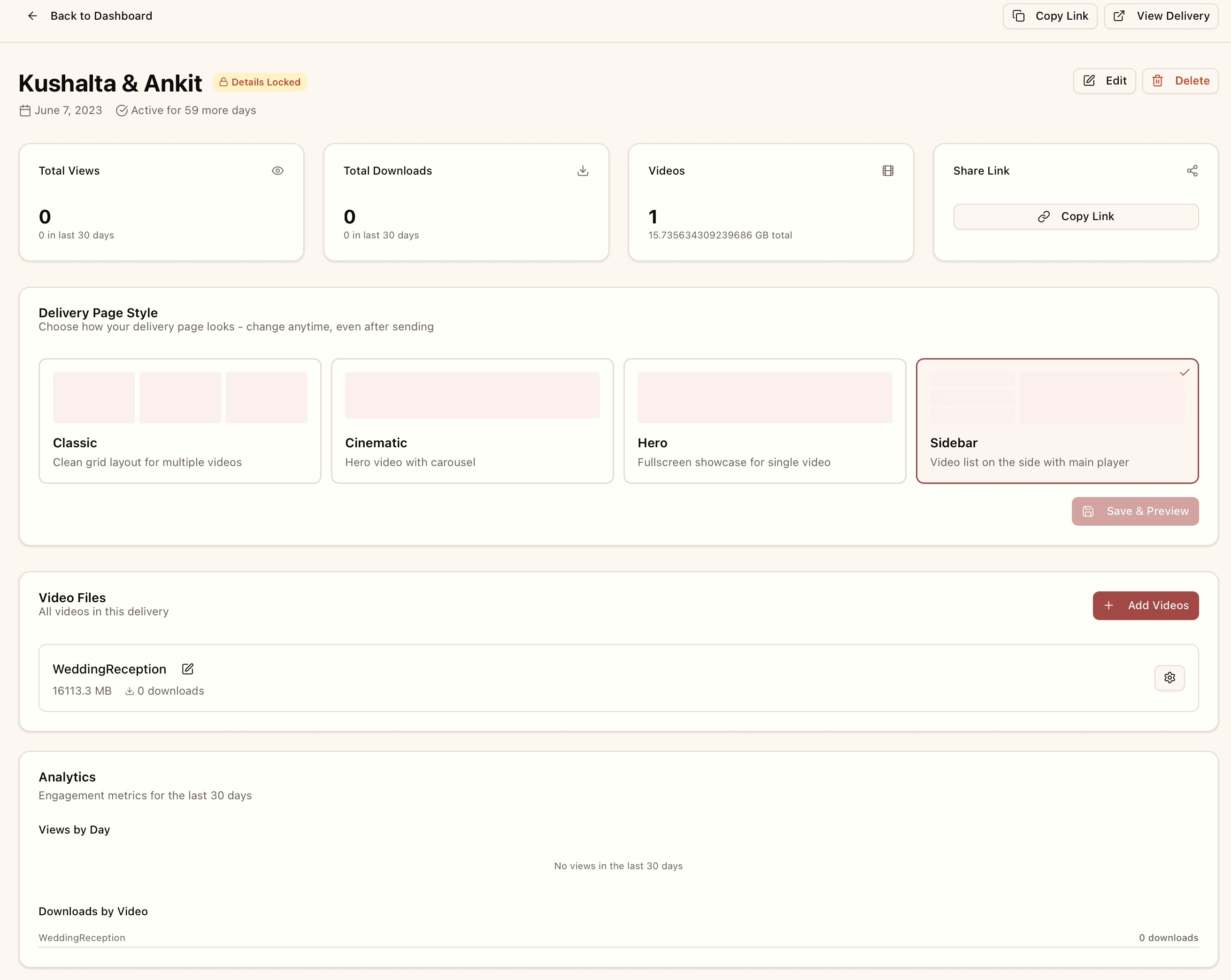 Delivery Page Style selector showing layout options